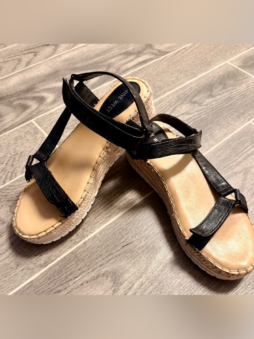 Nine West Black Espadrille Wedge Sandals